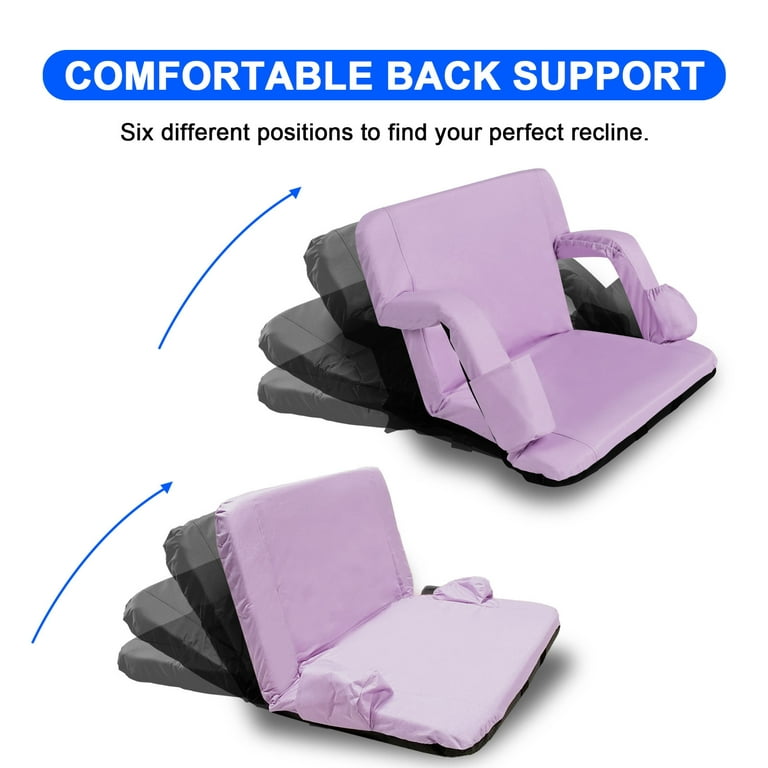 Wide Stadium Seat Chair Bleacher Cushion- Padded Back Support, Armrests, 6  Reclining Positions and Portable Carry Straps By Wakeman Outdoors (Purple)  