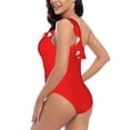 thumbnail image 4 of Gaeub Red Women's One Shoulder Ruffle Tummy Control Swimwear for Swimming Surfing Beach Party - Medium, 4 of 8