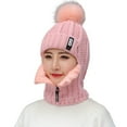thumbnail image 5 of Dengjunhu Women Winter Beanie Hats One-Piece Fleece Lined Zipper Knit Mask Set Skull Neck Circle Scarf Ski Snow Hat Cap with Pompom, 5 of 7