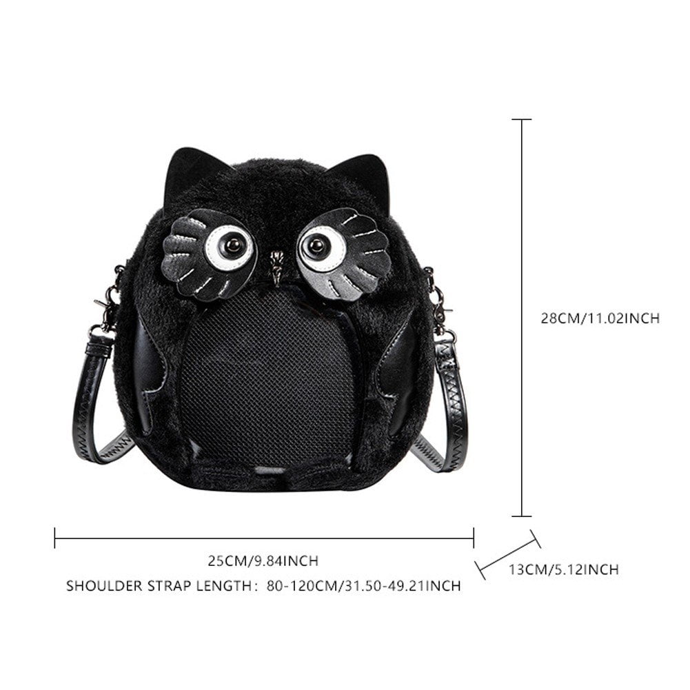 Hzzsbu Black Owl Plush Ita Bag Clear Pin Display Crossbody