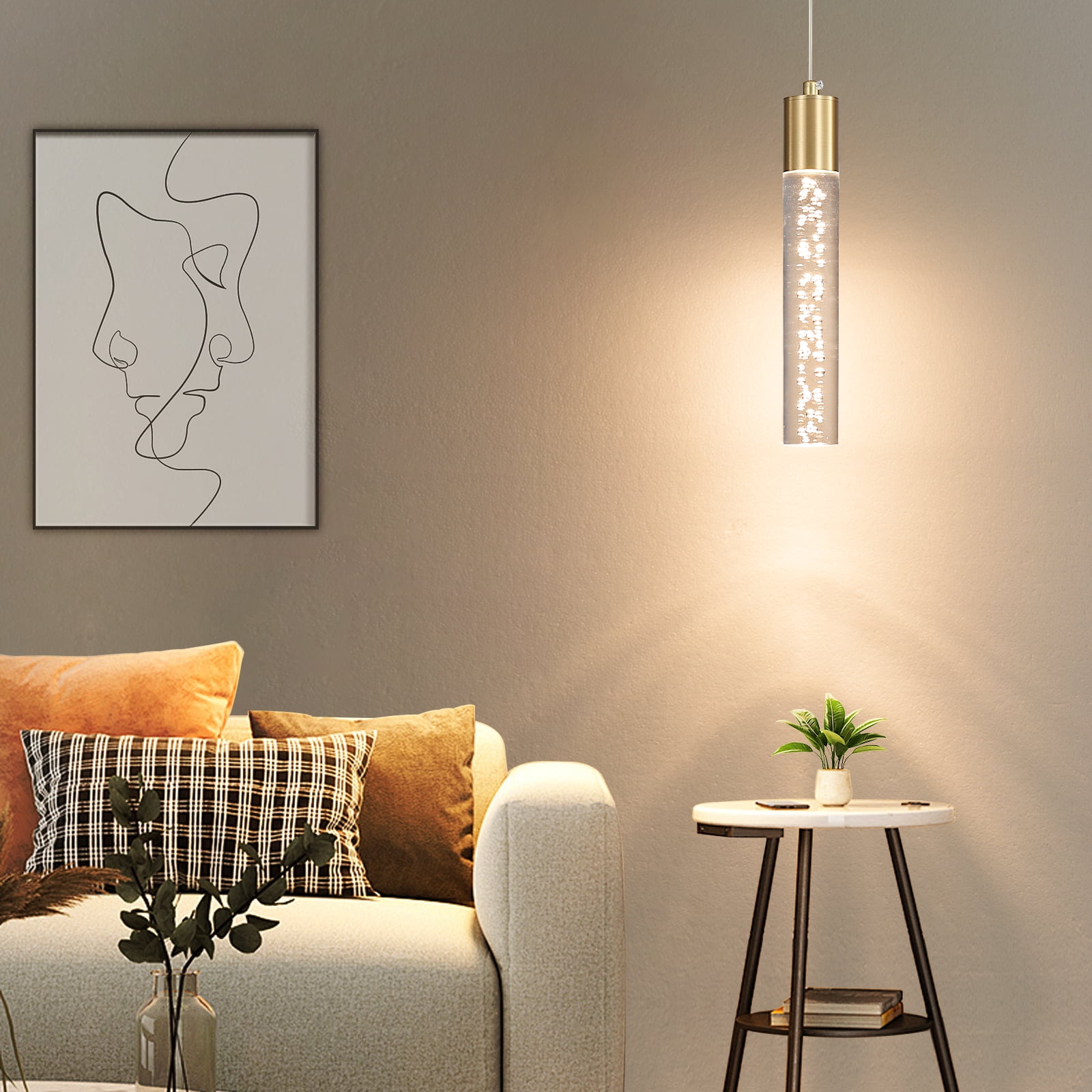 Modern Linear Pendant Light for Kitchen Island LED Hanging Light Fixture with Bubble Acrylic 3 Color 3000K/4500K/6500K Mini Ceiling Chandelier Lighting
