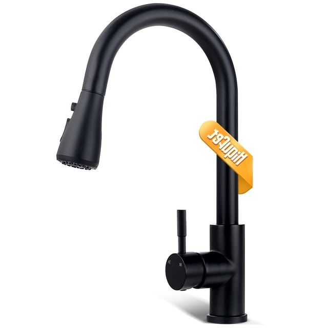 Grifo de cocina Hiqufet negro con pulverizador desplegable de acero inoxidable