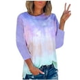 thumbnail image 1 of Nouveaux Hauts d'Été pour Femmes 2023 Mode Col Rond Manches 3/4 Imprimé Blouses Décontractées Grande Taille Chemise à Manches Longues pour Femmes, 1 of 3