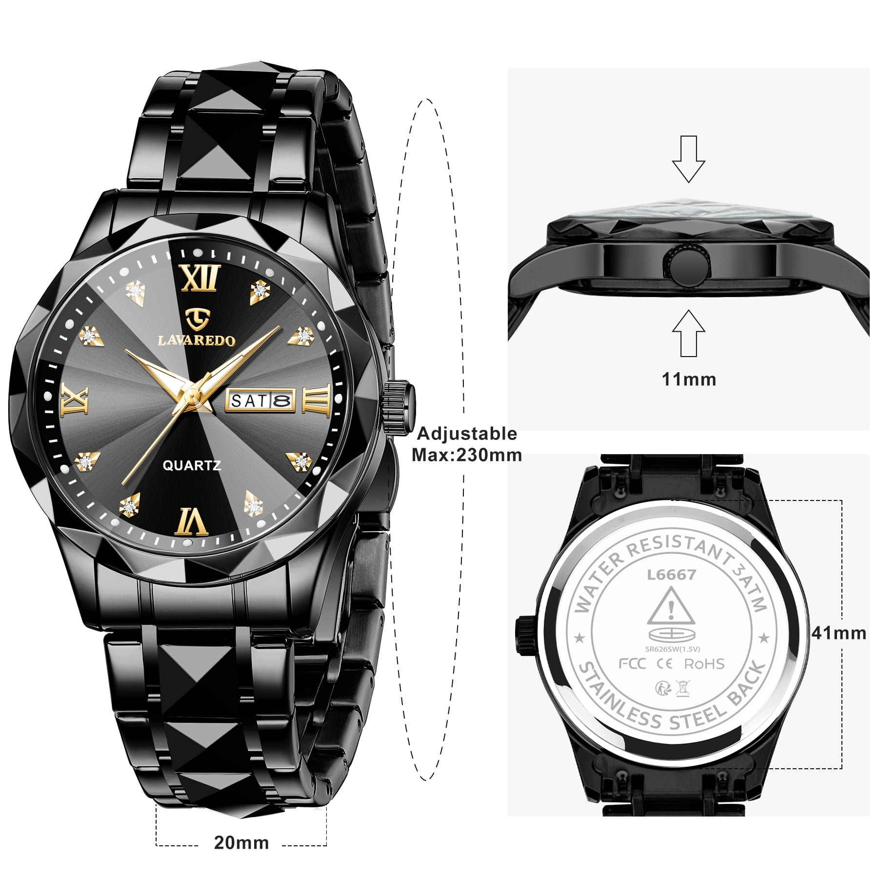 Watches for Men Analog Quartz Stainless Steel Watch with Calendar Window Luminous Indexes Waterproof Luxury Wrist Watch