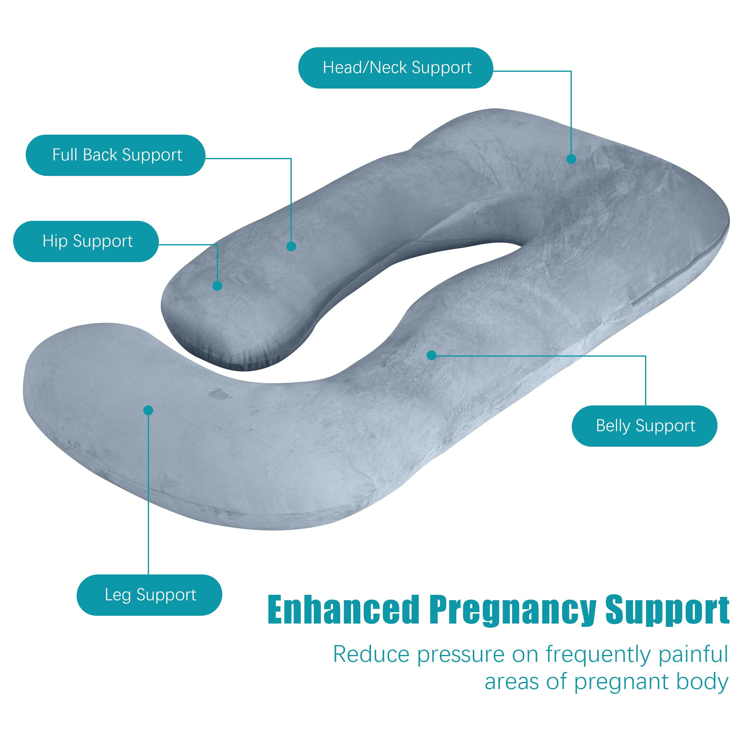 60-inch J-Shaped Pregnancy Pillow, Full Body Maternity Pillow for Side Sleepers, Soft Velvet Removable Washable Cover, Back Hip Leg Support