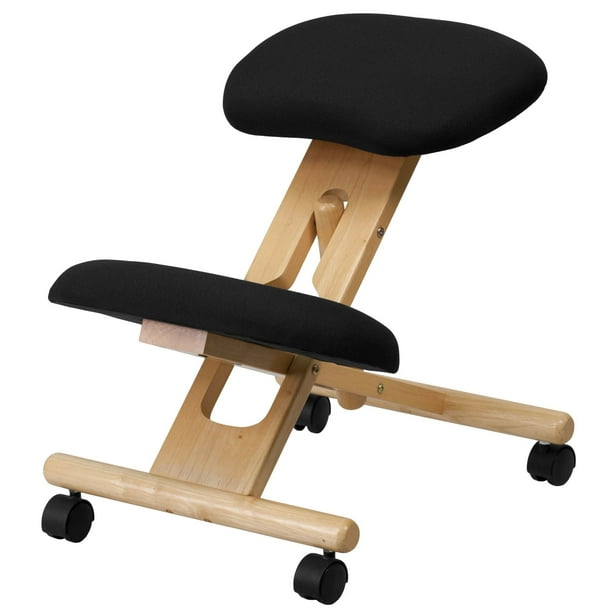 Wooden Ergonomic Kneeling Posture Office Chair, Black