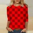 thumbnail image 2 of Trendy 3/4 Length Sleeve Tops for Women Graphic Plaid Print Crewneck Base Tee Fall Spring Summer Tshirts (L, Red), 2 of 6