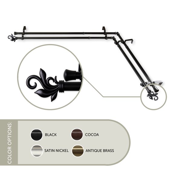 Giles 13/16 inch Double Corner Window Curtain Rod 28-48" - Black