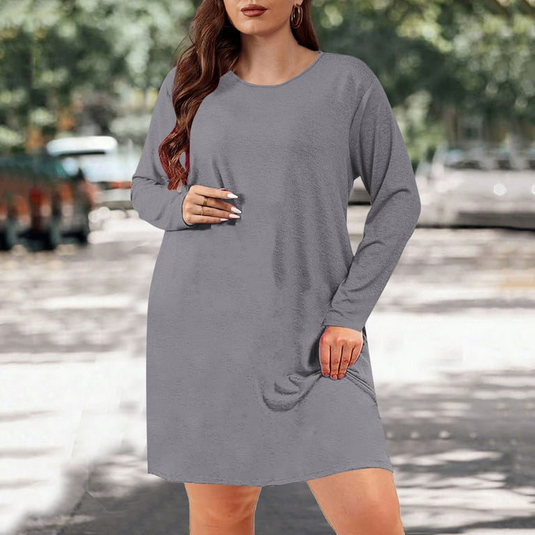 Jinhomg Womens Casual T Shirt Dress Plus Size Basic Solid Midi
