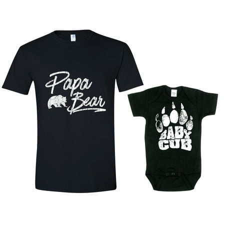 Texas Tees Brand: Papa Bear Baby Cub Matching Shirts for Father and Son, Mens Small Shirt & 0-3