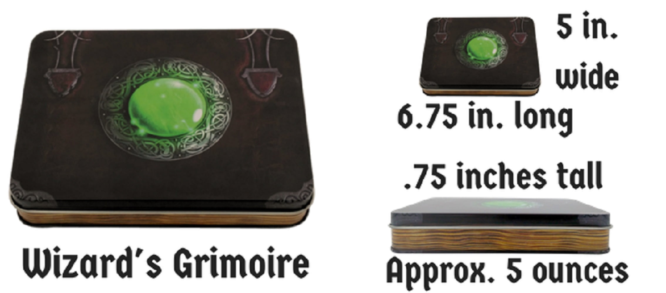 Wizards Grimoire with Smoke and Fire | Shiny Black Nickel with Red Numbers Metal Dice -