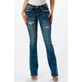 thumbnail image 2 of Grace in LA Women's Feather & Star Embroidered Distressed Bootcut Stretch Jeans (30), 2 of 3
