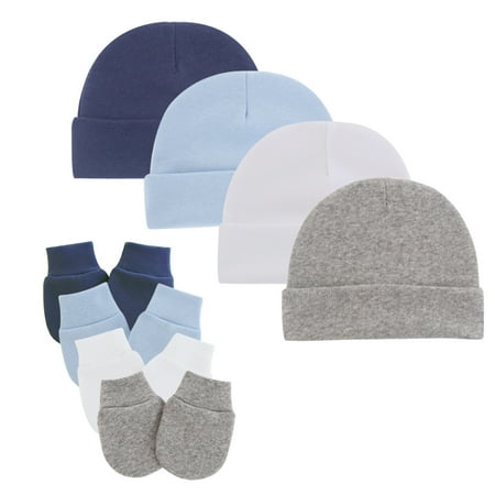 

Newborn Hospital Baby Soft Cotton Organic Cap and Scratch Mitten Set Hats for Baby Boy and Girl 0-6 Months