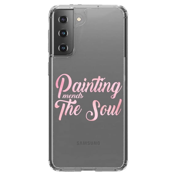 DistinctInk Clear Hybrid Case for Samsung Galaxy S21 Plus (6.7" Screen) - Painting Mends the Soul - Wireless Charging Compatible