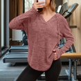 thumbnail image 5 of Womens Cozy Knit Sweaters Hoodies Ribbed V Neck Pullover Sweatshirts for Fall Outfits S-XXL 06-Pink S, 5 of 5