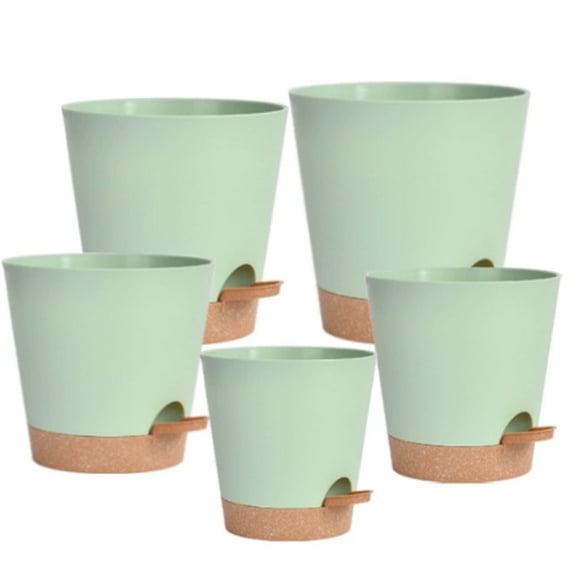 Plant Pots Indoor 7, 6.5, 6, 5.5, 5 Inches, Green,5 Pots Self Watering Planters for Indoor Plants with Drainage Hole, Plastic Flower Pots for Succulents