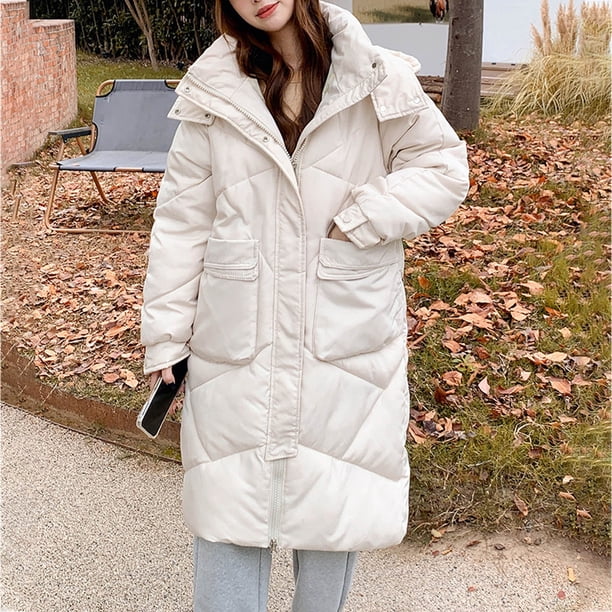Parkas de manga larga para mujer, abrigo de algodón de longitud extendida para mujer, abrigo de algodón con capucha gruesa, holgado, resistente al frío y cálido, largo hasta la rodilla, abrigo para mu