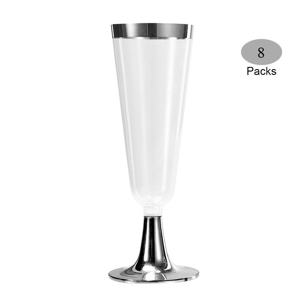 Premium Party Plastic Disposable Champagne Glass with Silver Rim, 6oz