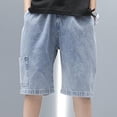 thumbnail image 4 of Cethrio Boys Denim Shorts, Casual Elastic Waist Relaxed Fit Knee Length Jean Shorts Blue Size 6, 4 of 7
