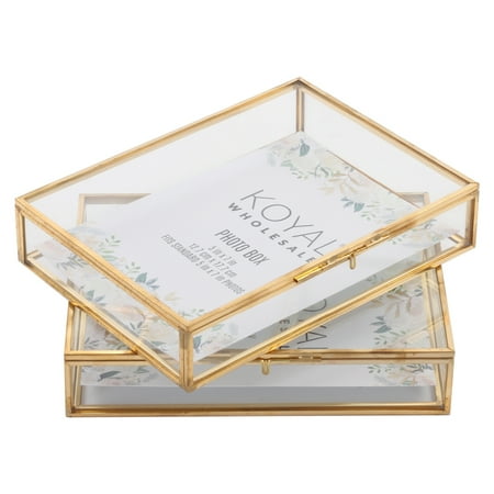 Friendship Keepsake Box - Koyal Wholesale Gold Glass 5 x 7 Inch Photo Box for Photos, Keepsake Photo Memories Storage, Decorative Jewelry Box