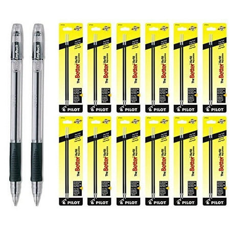 Pilot EasyTouch Ball Point Stick Pens, Fine Point, Black Ink 2 Pens & 24 Refills