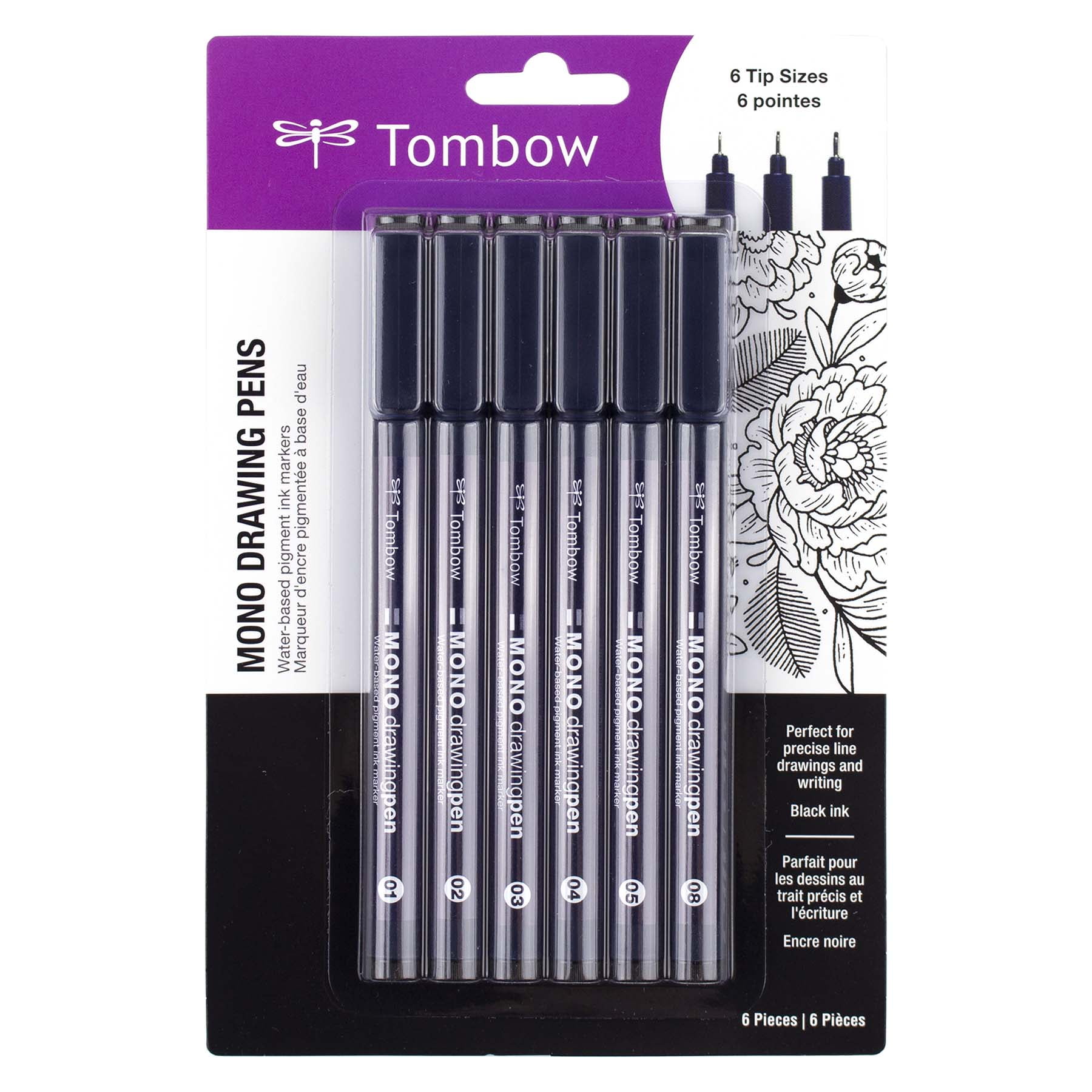 Tombow 66405 MONO Drawing Pen, 6-Pack