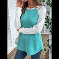 thumbnail image 4 of Tops Casuales de Punto Gofre con Cuello Redondo y Larga con Bloques de Color para Mujer Azul M, 4 of 9