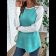 thumbnail image 4 of Tops Casuales de Punto Gofre con Cuello Redondo y Larga con Bloques de Color para Mujer Azul M, 4 of 9