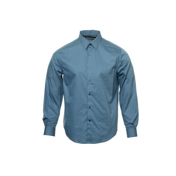 Perry Ellis Mens Checked Slim Fit Cotton Button Down Shirt (XLarge Limoges Blue)