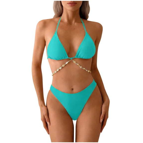 Levmjia Women's Bikini Set Fashion Lace Up Camisole Tummy Control Swimwear With Adjustable Straps Casual Beach Vacation Swimming Wear