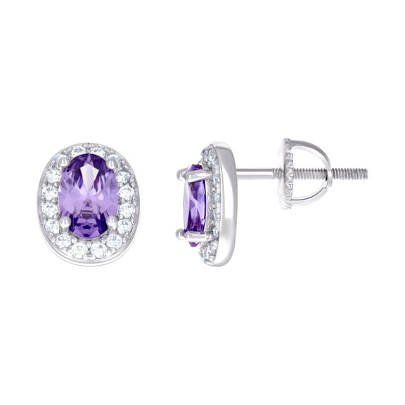 925 Sterling Silver Womens Purple White Oval Round Cubic Zirconia Fashion Stud Earrings 9.1x4.3mm Wide Stud Earring for