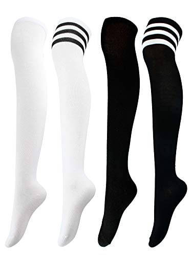 Aneco 4 Pairs Over Knee Thigh Socks Boot Thigh Women Socks Knee-High Sock High Thigh Stockings High for Daily Wear Cosplay