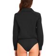 thumbnail image 3 of INSPIRE CHIC Leotard Shirt for Women's Collared Business Office Long Sleeves Bodysuit Work Shirt M Black, 3 of 6