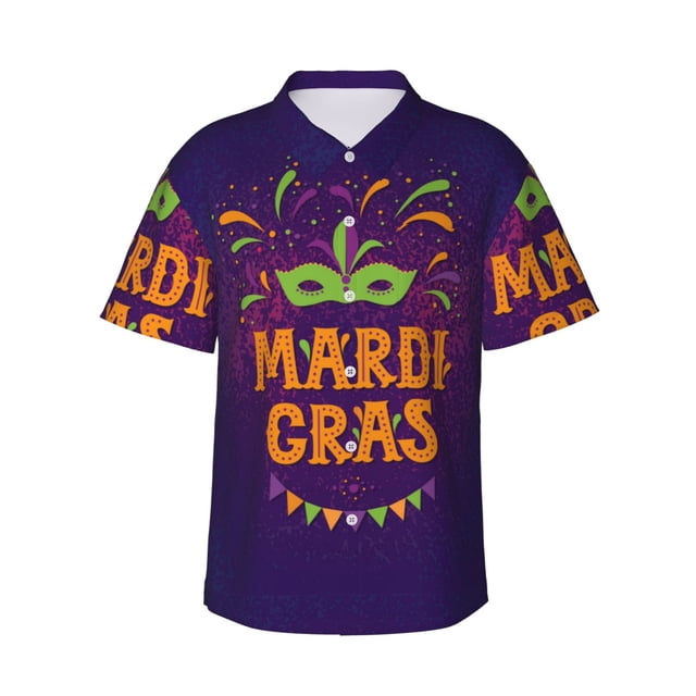 Fotbe Mardi Gras2 Camisa Hawaiana para Hombre Unisex – Camisa Casual de Verano con Botones de Manga Corta de Algodón y Lino,Small