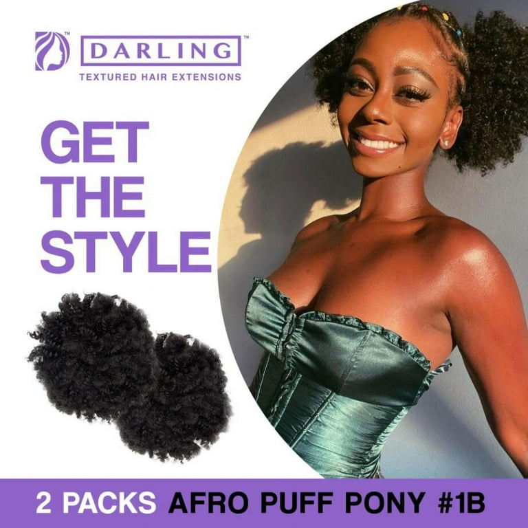 Darling Kinky Curly Afro Puff Drawstring Ponytail, #1B, Female