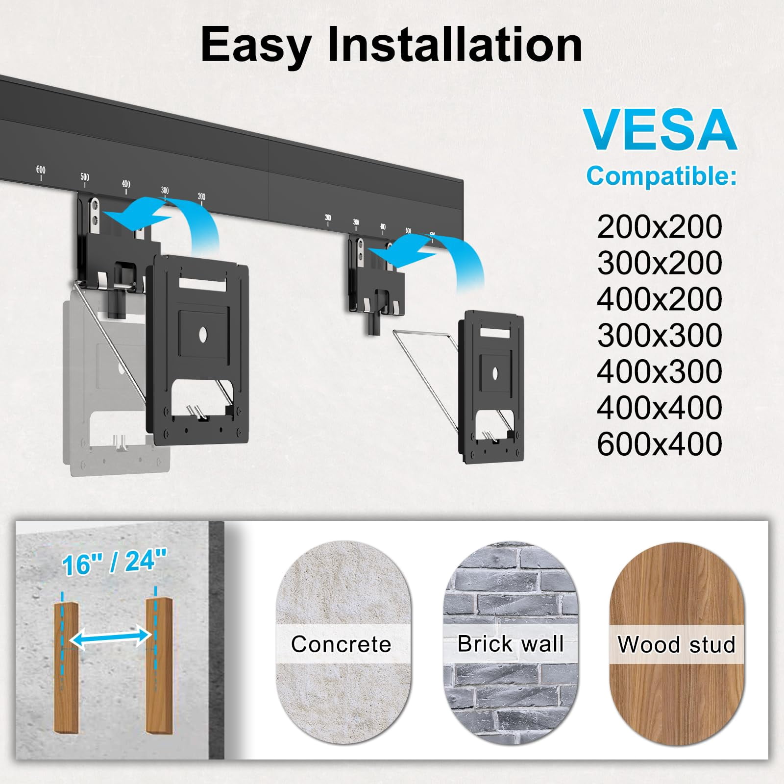PUTORSEN Ultra Slim TV Wall Mount for 37 to 80 inch Flat TV & Frame TV, Max 165 lbs, 0.37'' Low Profile TV Wall Mount, VESA 200 x 200-600 x 400 mm