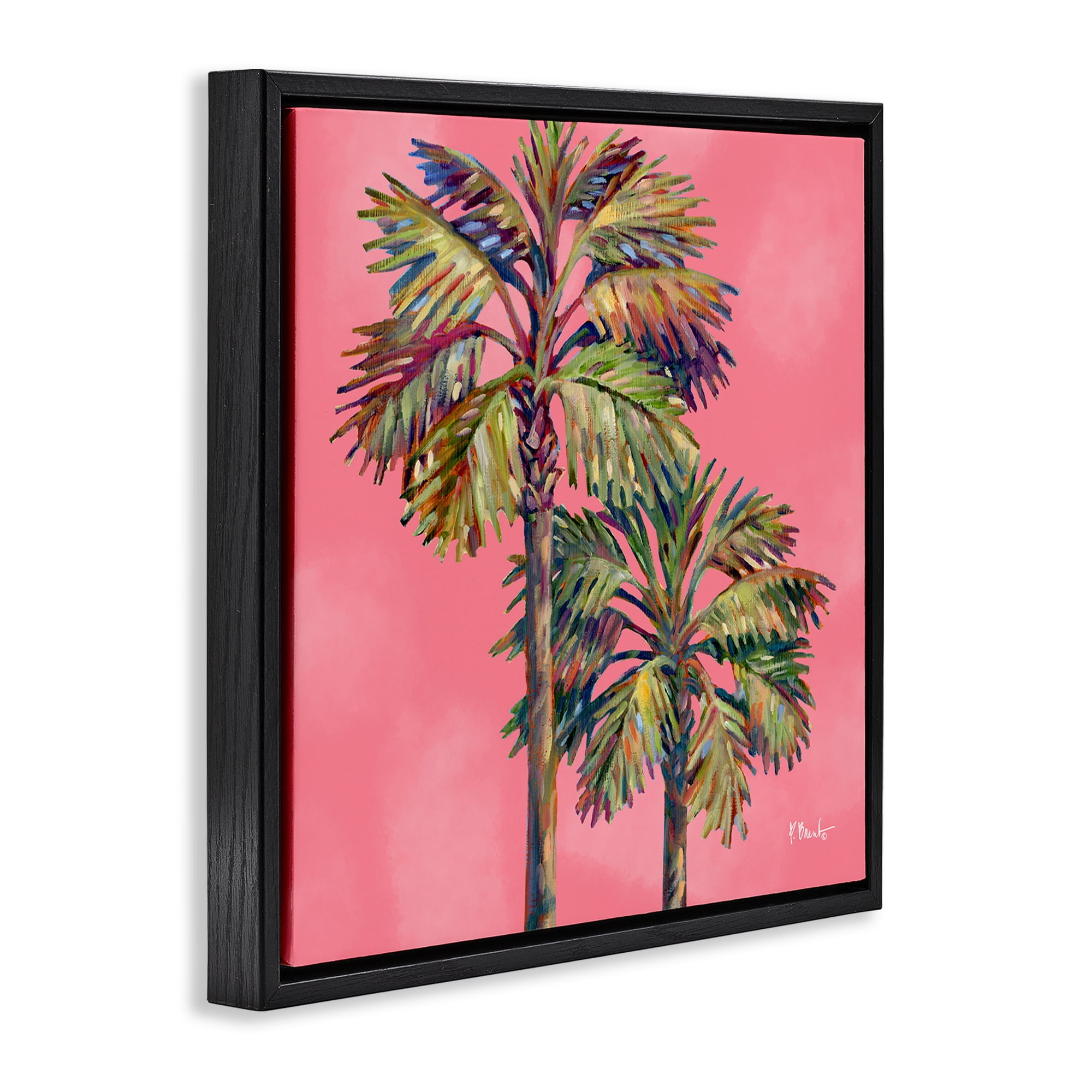 Stupell Industries Bondi Palms on Pink Plants & Flowers Painting Black Floater Framed Canvas Art Print Wall Art, 25 x 25