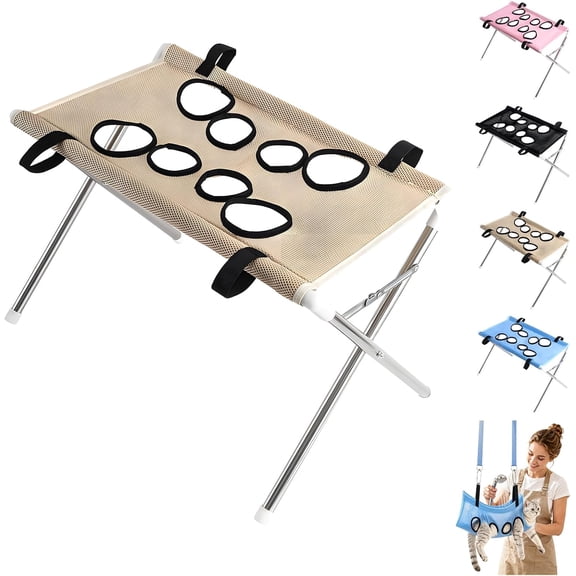 Brown Foldable Dog Grooming Hammock Stand: Dog Grooming Table,Dog Shower Chair, Grooming Restraint for Small Medium Dogs at Home or Salon,Ear Cleaning, Bathing Use, Secure Strap,Support & Restraint