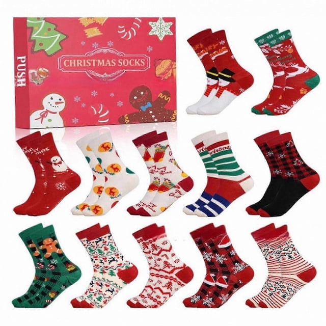 Christmas Socks Advent Calendar 24 Pairs Unisex Holiday Morning Surprises