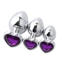 thumbnail image 2 of Juego de 3 tapones anales de metal con forma de corazón, decoración de diamantes de imitación, juguete de entrenamiento anal, color morado, 2 of 8