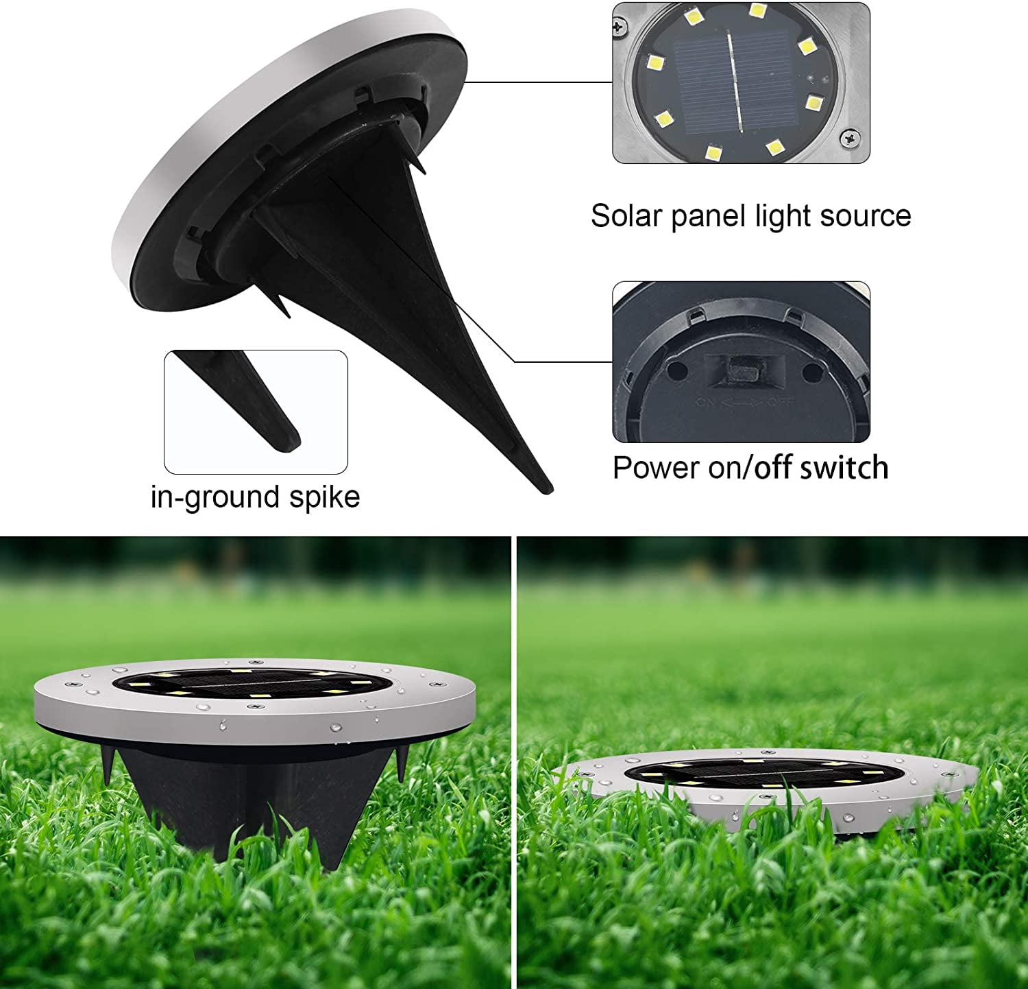 Solar Outdoor Lights Walkway Lights 8Packs, Bright Solar Ground Lights Uplight Sidelight, Waterproof Solar Deck Lights