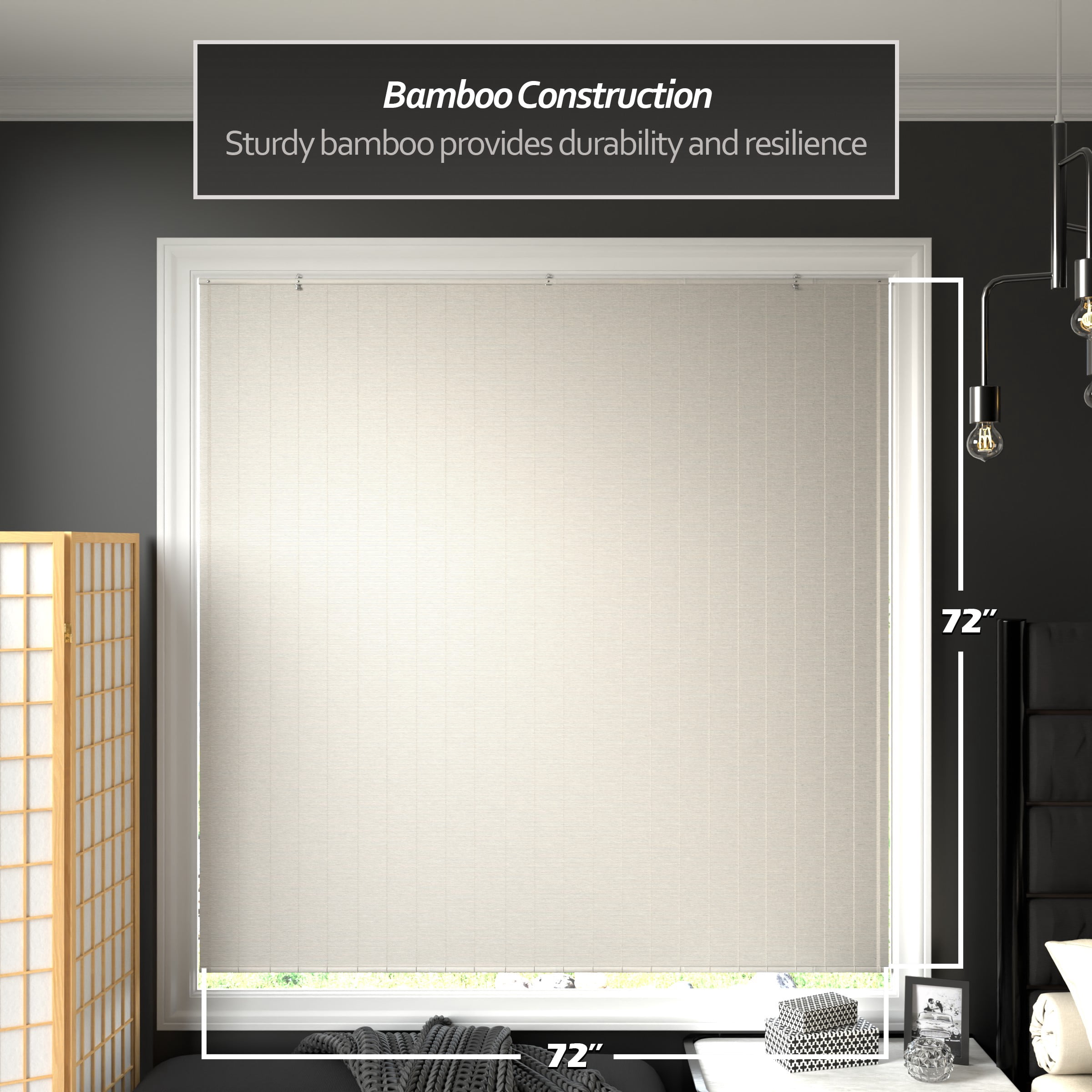 Red Lantern Bamboo Window Shade Blind - White 72" W
