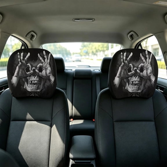 2 Pack Car Headrest Covers Halloween Skeleton Print Elastic Auto Head Rest Protectors, Universal Vehicle Seat Headrest Decor For Car Truck Interior(Black3-2PCS)