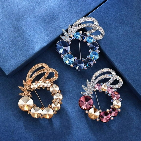 Round Circle Brooch Rhinestone Crystal Brooch 18k Gold Plated Lapel Pin Jewelry Gifts for Women Men 