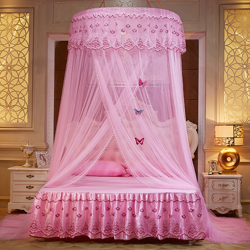 CSCHome Girls Bedspread Bedroom Decor, Princess Lace Lace Room Decor Bed Curtain Bed Canopy (Pink)