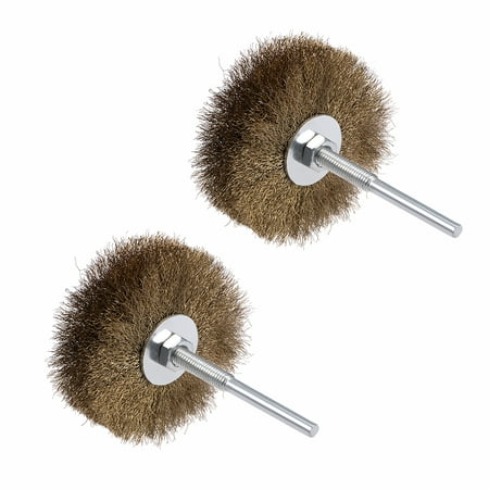 Wire Wheel Brush w Shank Bench Copper Plated Crimped Steel 3.35-Inch Wheel Dia for Removing Rust Polishing Metal 2