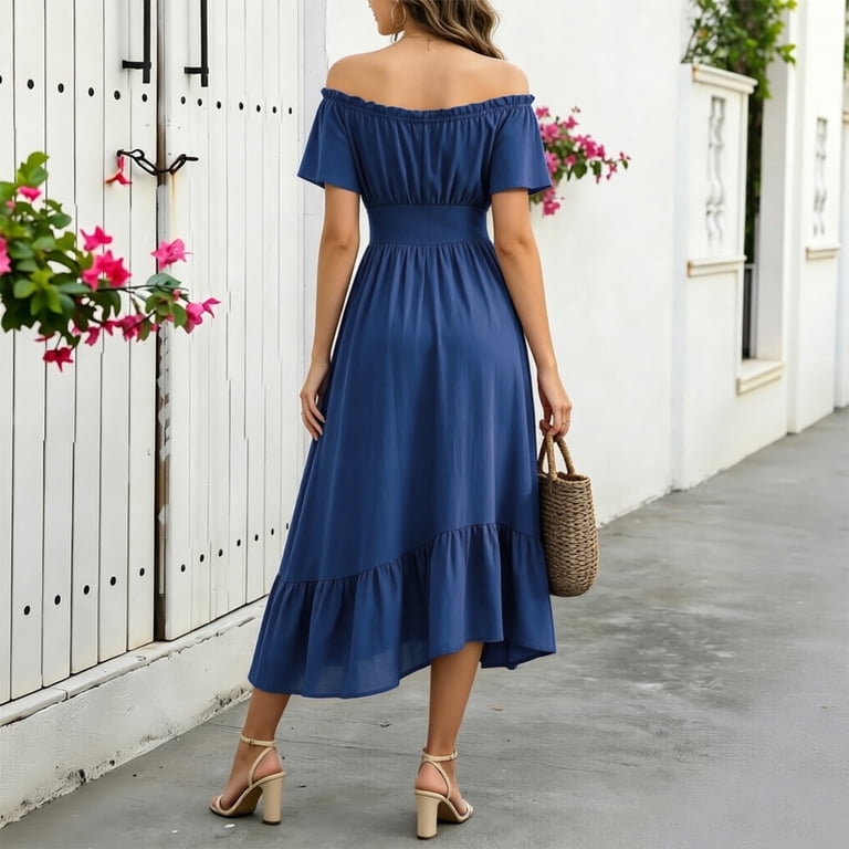 formal brunch dress Eawtki Women's Off Shoulder Short Flutter Sleeve Midi Satin Front Drawstring Bust Smocked Waist Asymmetrical Ruffle Hem Dress Glitz Sequin Bridesmaid Dresses so you can wear Color:Other Color(Leaving a note) thumb-groups:mens-no-show-socks;mens-classic-no-show-sock-bundles