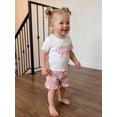 thumbnail image 5 of BemeyourBBs Toddler Baby Girl Summer Clothes Cute Fathers Day Infant Baby Girl Daddy's Girl Outfit Cute Letter Flower Print Ruffled Trim Short Sleeve T Shirt Tops and Shorts Set, 5 of 9