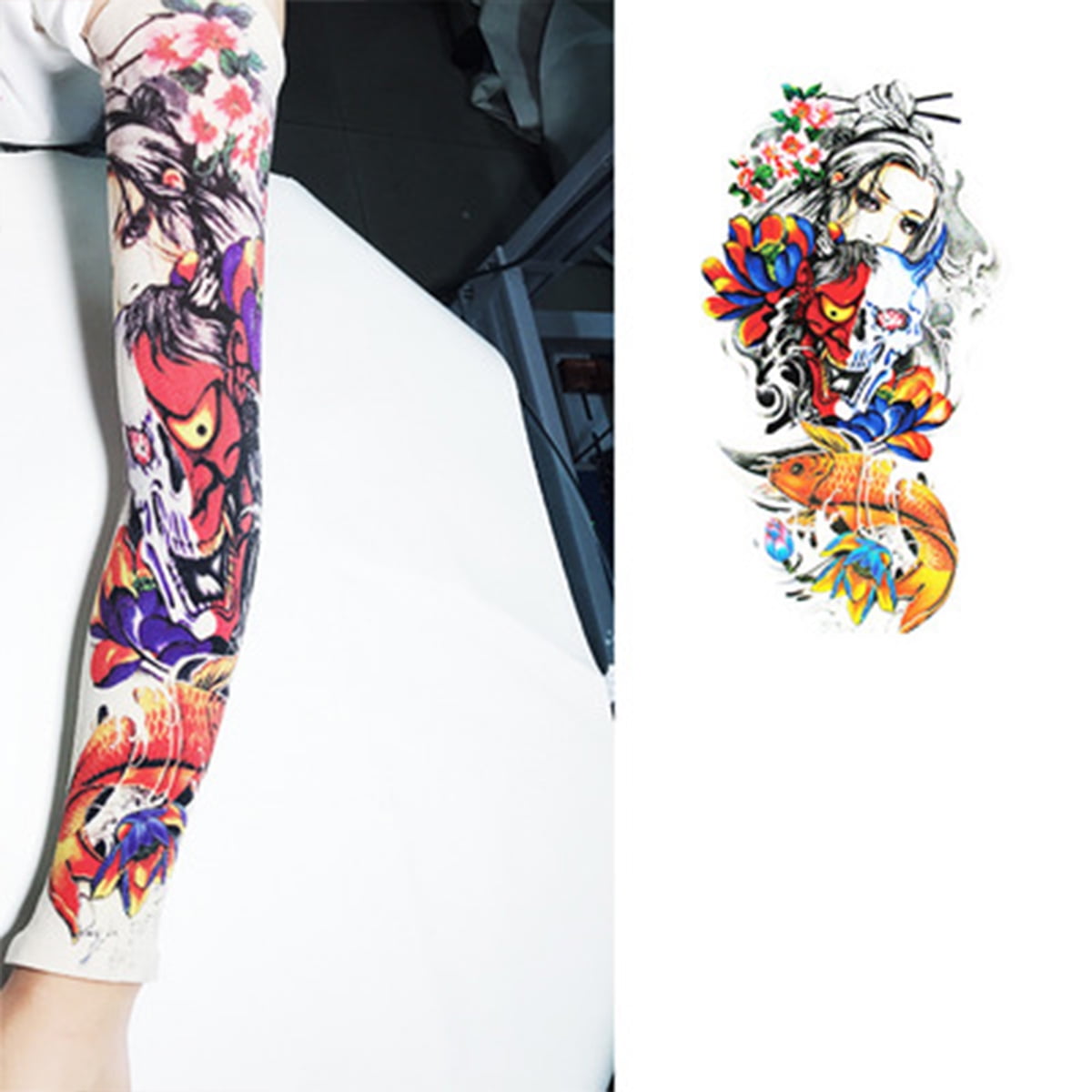 Stretchy Nylon Fake Temporary Tattoo Sleeves Body Art Arm Stockings Slip  Accessories Halloween Tattoo Soft for Men Women 