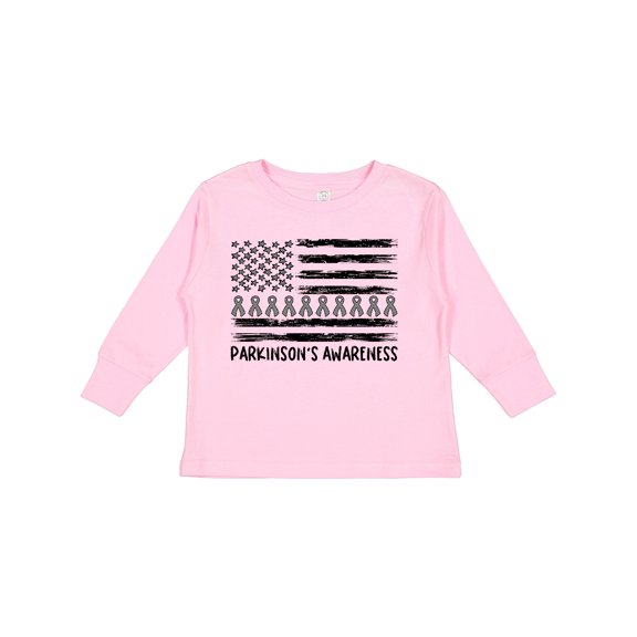 Inktastic Parkinson's Awareness Gray Ribbons and Flag Boys or Girls Long Sleeve Toddler T-Shirt